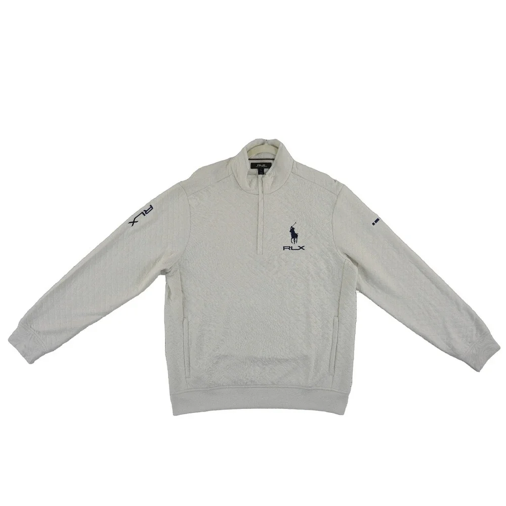 RLX RSM Golf Ralph Lauren Quarter Zip Pullover Men's Size Large Beige Quilted